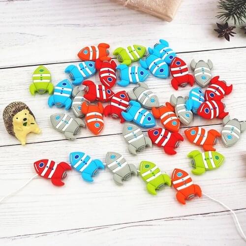 Chenkai 10PCS Silicone Rocket Beads Baby Teething BPA Free DIY Infant Soothing Pacifier Nursing Bracelet Toys Accessory