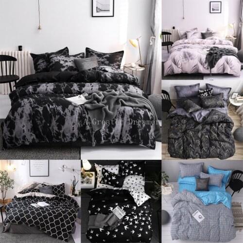 Printed Black Simple Bedding Sets Kid Duvet Cover Pillowcase Feather Bed Set Girl Adult Bedclothes Lattice Home Textile