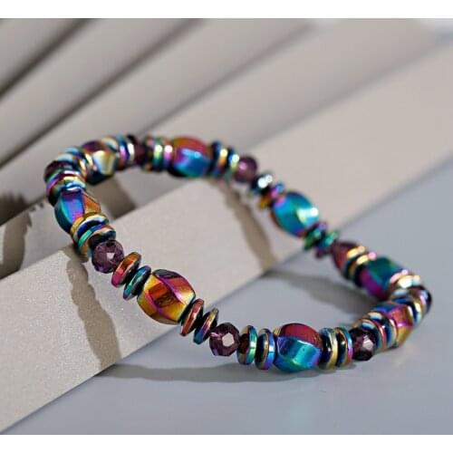 Fashion Hematite Stone Beads Elastic Bracelet Men Health Care Magnetic Therapy Stretch Bracelet For Women Jewelry Gift