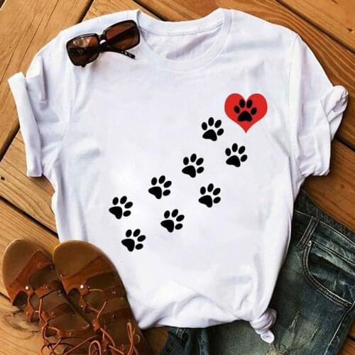Red Heart Dog Paw Print T Shirt Fashion Women T Shirt Summer Casual s Female Short Sleeve Tee Shirts Ladies Cute T-shirt s
