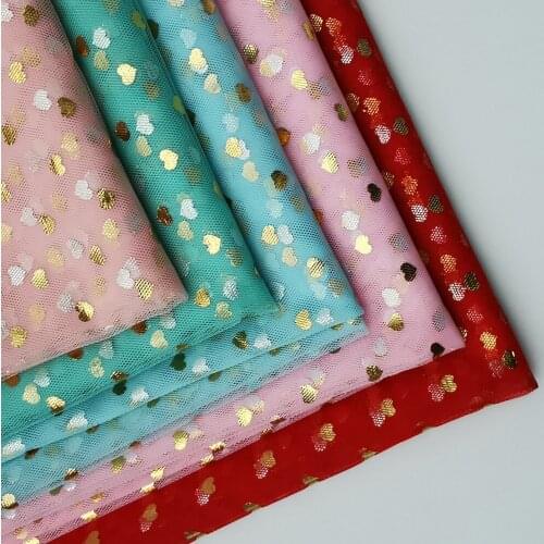 150*100cm Hot Stamping Hearts Mesh Tulle Fabric Party Decoration Baby Girl Skirt DIY Handmade Sewing Summer Dress Material