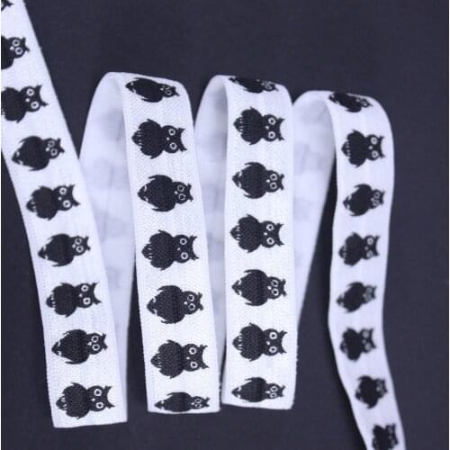 Halloween black owl printed OEM 50yards/lot 5/8'' Fold Over Elastic FOE free shipping