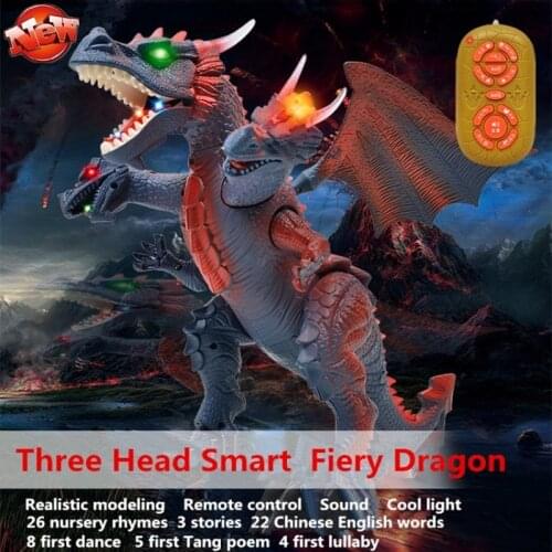 Simulation Three Head Dinosaur Animal Model Intelligent Early Education Action Sound Electric Remote Control Puzzle Children Toy