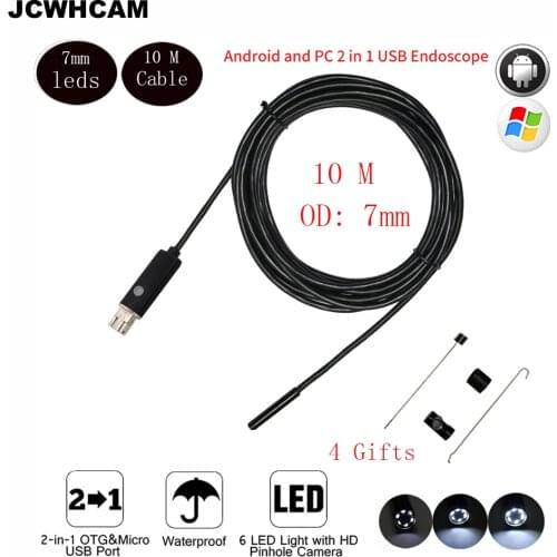 JCWHCAM Android & PC Endoscope 480p HD USB Inspection Camera 7mm Dia 6LED& Accessaries Waterproof Inspection Borescope Camera