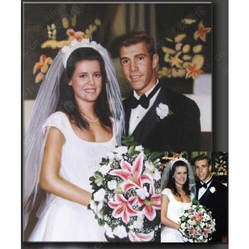 TOP ART customize service oil painting--custom bride bridegroom wedding picture -hand painted 24x36 inch- best wedding present