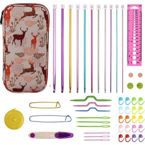 Aluminum Tunisian Crochet Hooks Set Mix 2mm to 8mm Afghan Hook Scissors Needles Yarn Weave Knititng Needle Crochet Hook With Bag