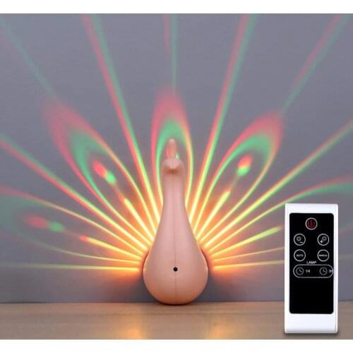 Night Light Projector 7 Color Changing LED Peacock Wall Lamp With Smart Touch Remote Control Home Decorative 3D Wall Lamp