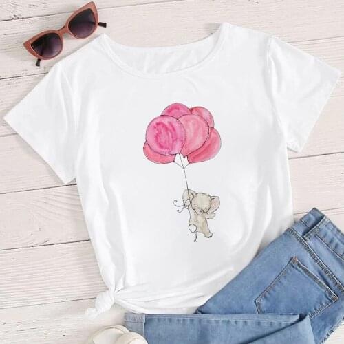 Elephant and balloon Printed Clothes ​Modern Wholesale 2021 Arrivals Leisucre Tee Shirts Pop Casual Tumblr Mujer Comfy T Shirt