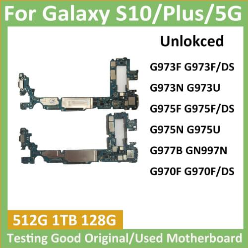 Original Unlocked For Samsung Galaxy S10/S10 Plus Motherboard G975F G975FD G975U G973F G973FD G973U 512G 128GUnlock Logic Board