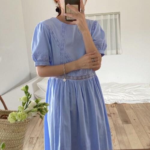 Alien Kitty Hollow Out Sweet Short Sleeves Chic Gentle 2021 Summer All Match Loose Femme High Waist Streetwear Dresses Vestidos