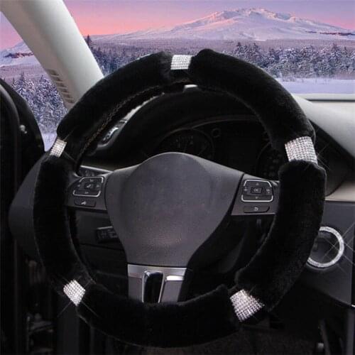 Plush Steering Wheel Cover Ladycrystal Auto Steering Wheel Case Diamond Fur Car Steering-Wheel Covers for Girls and Women 38CM