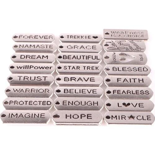 20pcs Antique Sliver Inspiration Message Dream Hope Charms Believe Letter Tag Pendant Men For Bracelet Jewelry Making
