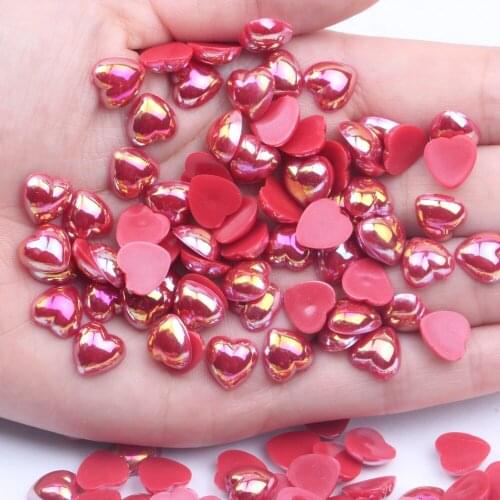 Half Pearls Flatback Imitation Heart Shape 10mm 200pcs Glue On Resin Pearls AB Colors Super Shiny For Nail Jewelry Decorations