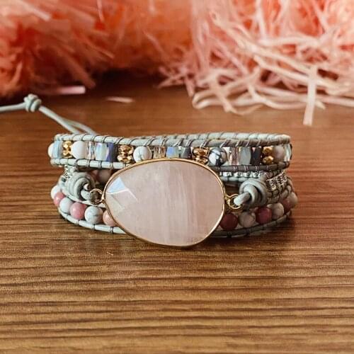 Premium New Wrap Bracelet With Natural Stone Handmade Bracelet Boho Pink Bracelet For Women Dropshipping