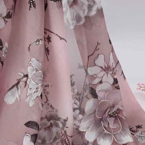 Pink Fashion Plum Pattern Printed Floral Chiffon Tulle Fabric, Soft Women Chiffon Dress Shirt Fabric, by the Meter