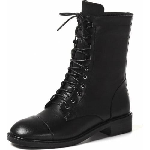 SKLFGXZY New style Genuine leather Riding boots Female boots Women boots British style Cattle female Women shoes