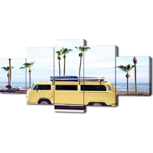 Modern Canvas Painting Surfers Yellow Van Posters and Prints Wall Art Picture for Living Room Home Decor with Frame
