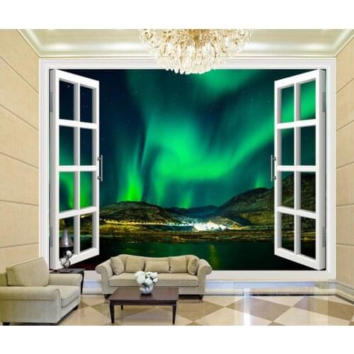 Home Decoration 3D stereoscopic window Northern Lights night sky background wall wallpaper for painting