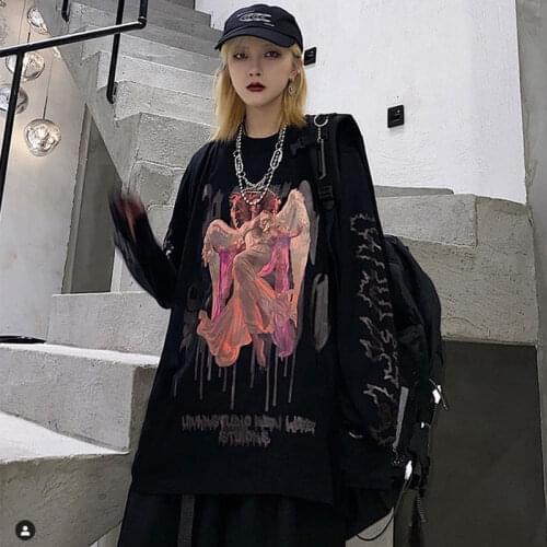 Streetwear Black Tops Girls White Gothic Oversized Hoodie Streetwear Womens hip-hop Cool Couple High Street Sweatshirts Gothic