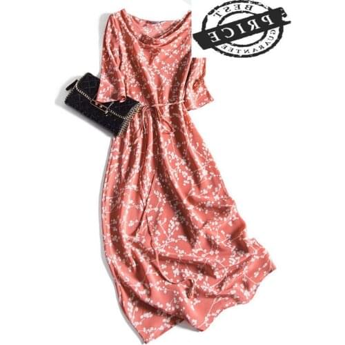 Summer Vintage Dress Women 100% Real Silk Dresses 2021 Korean Elegant Long Floral Vestidos Ladies Boho Party Dress 1162