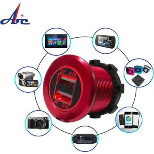 5V 4.2A DC Dual USB Charger Red Housing Aluminium Oxide Enclosure Power Socket