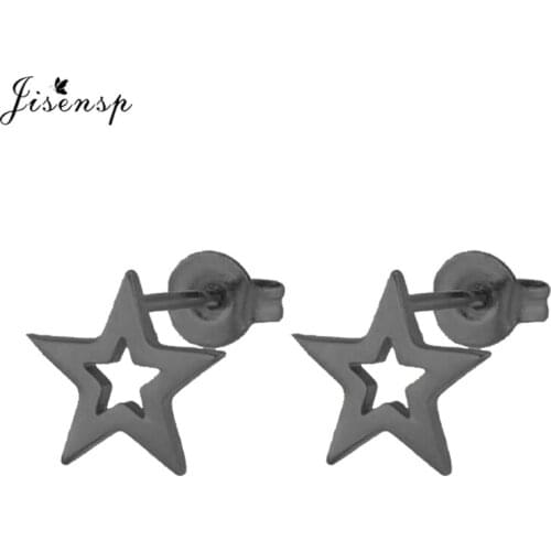 Jisensp Korean Style Stainless Steel Star Stud Earrings for Women Jewelry Cute Black Earrings Piercing Earing Femme Bijoux Brinc