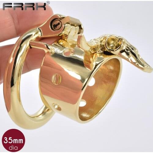 FRRRK Gold Male Chastity Device Bull Skeleton Metal Cock Rings Steel BDSM Penis Cage Bondage Lock Belt Sissy Sex Toys Products