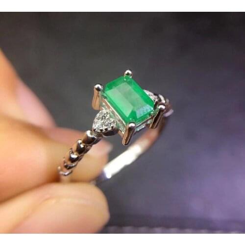 100% natural emerald gemstone rectangle 4*6mm in 925 sterling silver with Platinum plated trendy ring