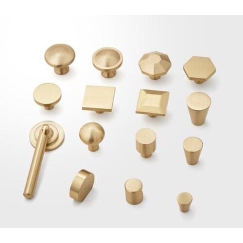 2Pcs/Lot Brass Furniture Cupboard Closet Drawer Cabinet Knob Furniture Hardware Fittings Hex Round Square Design