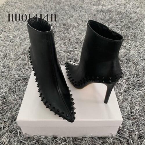 2020 brand fashion women boots sexy high heels ankle boots for women rivet boots winter and autumn woman shoes plus size 4-11