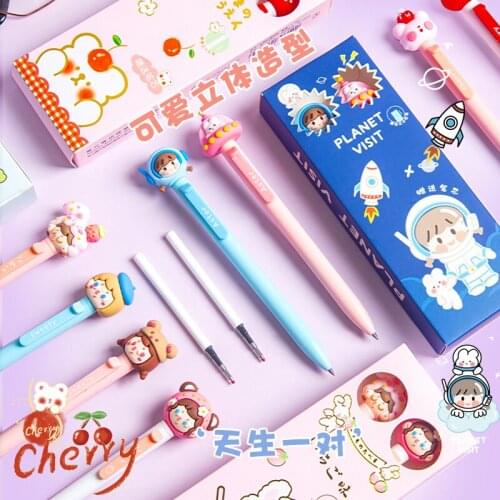 3D Cartoon Kawaii Neutral Pen Ins Push-button Couple Pen For Students Black Girls' Good-looking School Supplies Stationery