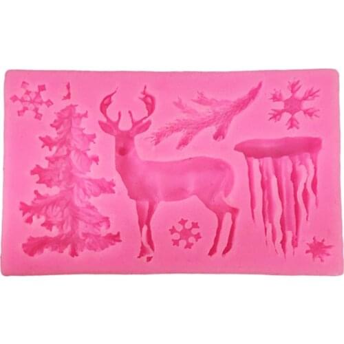 3D Christmas Theme Deer Silicone Mold Snowflake Chocolate Cake Fondant Mould DIY Crafts Decoration Baking Tool