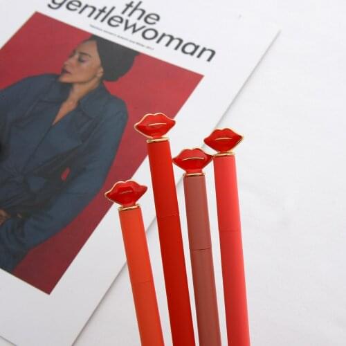4pc/set Lipstick Slim Gel Pens Romantic Special Gifts for Girls Black Ink Valentine Gift Lovely Stationery Red Set
