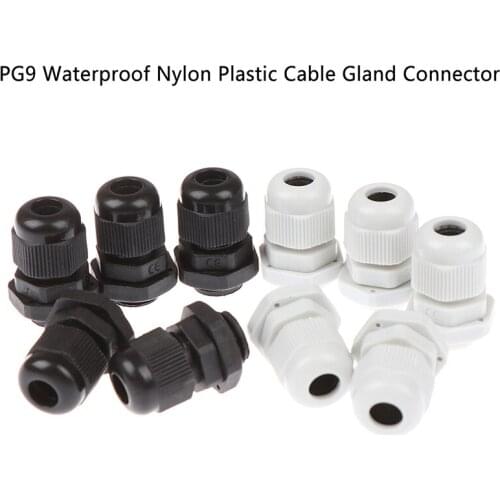 5pcs JETTING Hot Sale PG9 White Black Waterproof Nylon Plastic Cable Gland Connector For 4-8mm Wire Cable