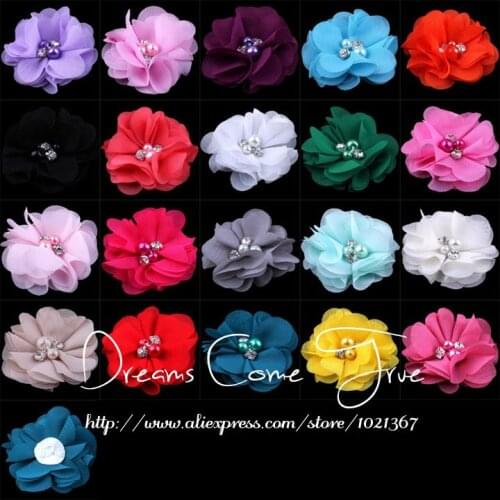 50pcs/lot 2" 20Colors New Arrival Fashion DIY Vintage Chic Fabric Rhinestone Flowers For DIY Girl Flower Hair Accessories