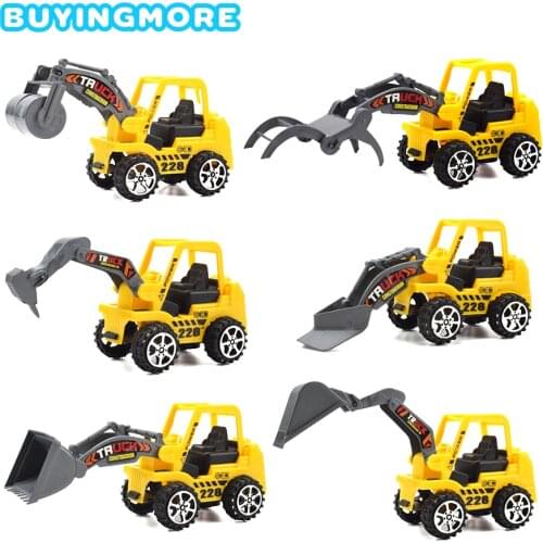 6 Kinds Engineering Vehicle Mini Cars Toys for Children Bulldozer Crane Excavator Plastic Model Slide Truck Classic Toy Kid Gift