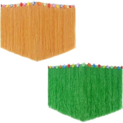75 cm Hawaiian Plastic Table Skirt with Luau Hawaiian Flowers for Diy Tropical Party Favor Brown and Green Table Skirt for Party