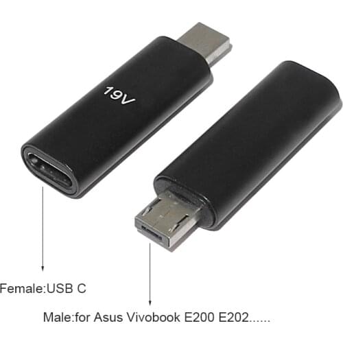 19V USB Type C Laptop Power Adapter Connector for Asus Eeebook X205 X205t X205TA Vivobook E200 E202 E202S E202SA E205SA E200H