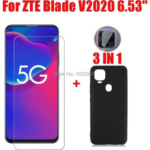 3-in-1 Case + Camera Tempered Glass On for ZTE Blade V2020 6.53" ScreenProtector Glass for ZTE Blade V2020 2.5D Glass