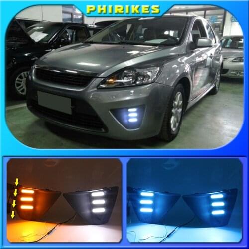 LED Fog Lamp Cover With Yellow Turning Signal Functions For Ford Focus 3 MK3 2009-2011 Daytime Running Light for Focus DRL