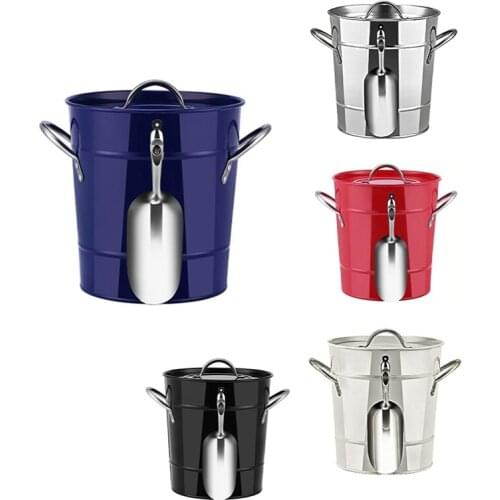 Home Outdoor Creative Beer Champagne Red Wine Ice Sheet Iron Small Ice Bucket With Cover With Shovel With Handle