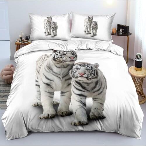 3D White Beddings Comforter Covers Sets Pillowships Full King Queen Double Full Twin Size Animal Custom Design Tiger Bedclothes