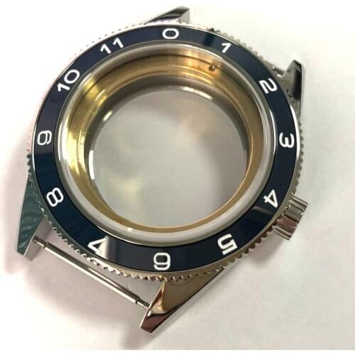 Corgeut brand watch parts 41mm Watch Case Blue Black Ceramic Bezel Fit Miyota 8205/8215,ETA 2836 DG 2813 Wristwatch