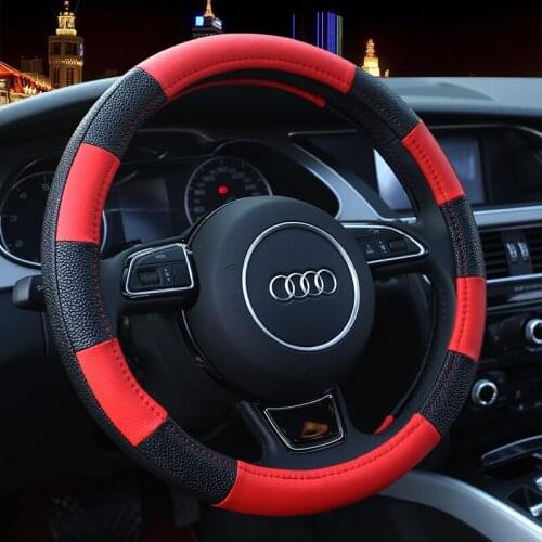 KKYSYELVA Leather Car Steering Wheel Cover Auto Steering-wheel Covers Car Interior Accessories