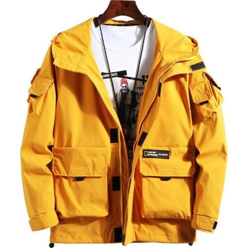 Autumn Hip Hop Hooded Patchwork Mens Jacket Coat Male Hoodies Coats 2019 Men Yellow Streetwear Hoody bomber jacket M-4XL