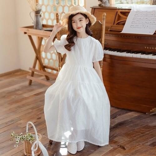 Teen Girls Summer Dress White Party Kids Dress with Cotton Lining Maxi Dress 10 12 13 14 years