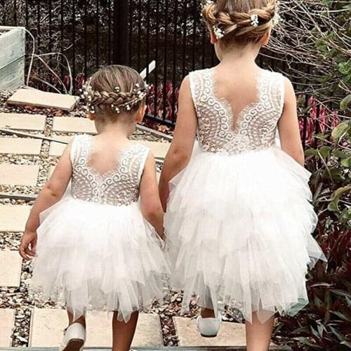 Summer Dresses For Girl Toddler Baby White Beading Princess Party Backless Lace Dress Ceremony 2-6 Years Girl Costume