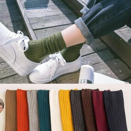 Jeseca New Fashion Cotton Knitted Women Long Socks Harajuku Retro Vintage Women Student Girl Streetwear Kawaii Cute Long Socks