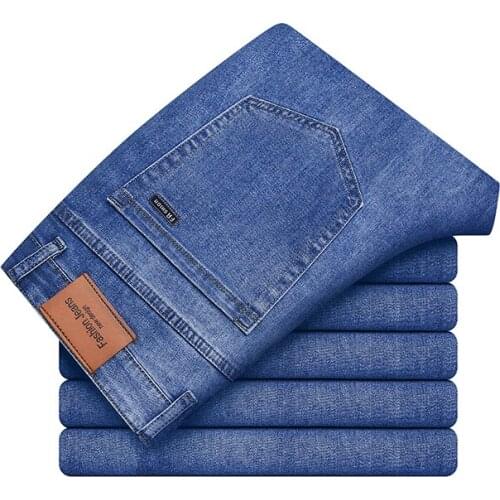 2021 Autumn New MenS Slim Straight Jeans Classic Fashion Brand Stretch Denim Trousers Male Winter Thick Comfortable Soft Pants