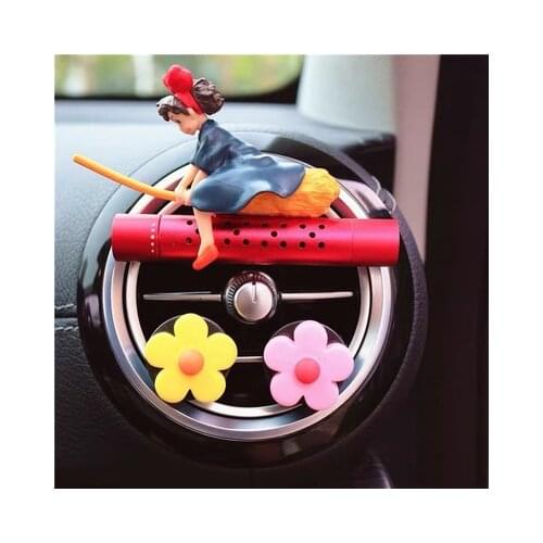 Car Air Freshener Cartoon Girl Riding Broom anime Clip Cute Car Accessories Interior Perfume Metal Aromatherapy Vent Ornament